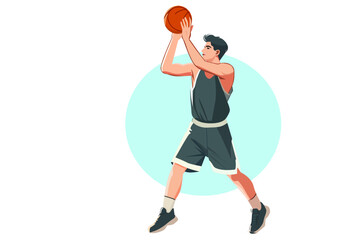 Fototapeta premium A basketball player is passing the ball into the hoop.