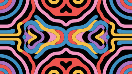 Abstract Trippy Lines Pattern. Cool Groovy Retro Texture. Psychedelic Wavy Illustration.