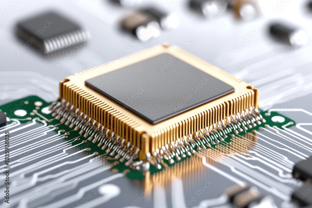 Poster futuristic integrated circuit detail showcasing advanced engineering and precise execution technolog