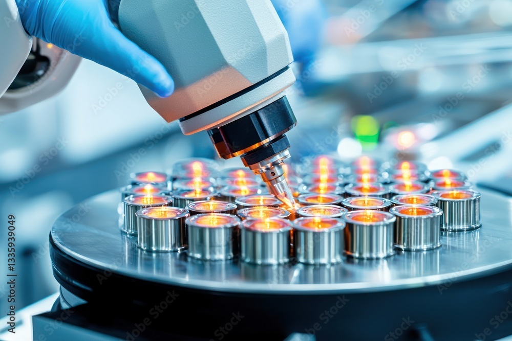 Poster Close up view of a medical robot performing tests on samples in a clinical laboratory setting