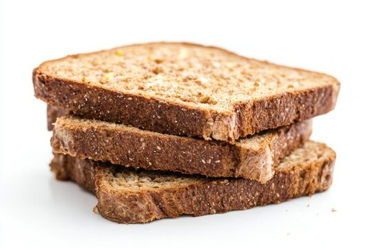 Three Slices of Whole Wheat Bread Stacked on a White Surface in Bright Natural Light Perfect for Breakfast
