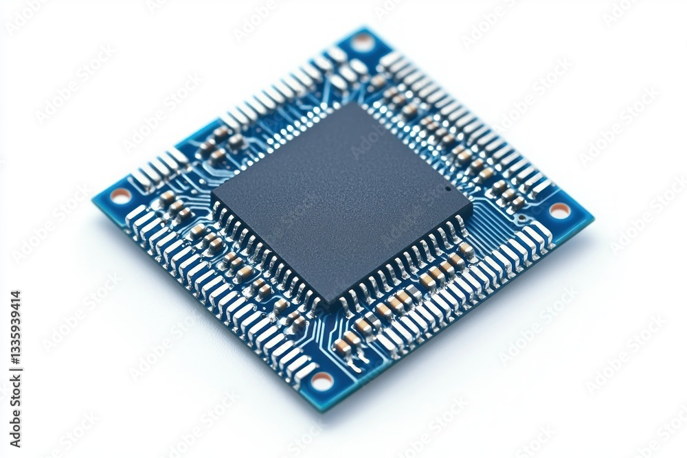 Poster Central processing unit chip intricate blue motherboard showcasing microchip technology advancement engineering innovation in modern technology