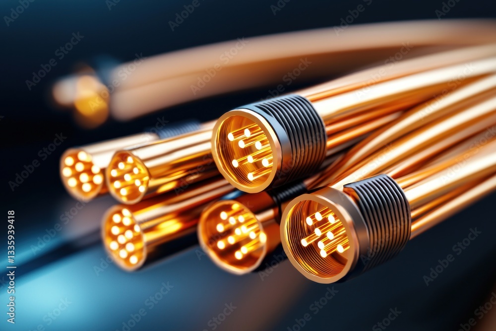 Poster Group of Copper Cables in a High Tech Setup Against a Gradient Background with Clean Style