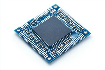 Central processing unit chip intricate blue motherboard showcasing microchip technology advancement engineering innovation in modern technology