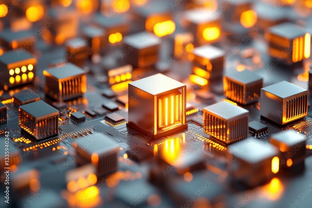 Poster intricate motherboard circuits shimmer with cutting edge technology showcasing innovative digital fu