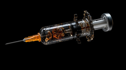 Macro Shot of Transparent Syringe with Dark Liquid generate by AI