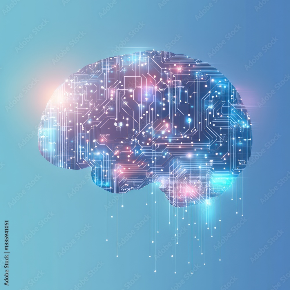 Poster Abstract Digital Brain Illuminated Circuitry Connected Neural Network on Gradient Blue Backdrop