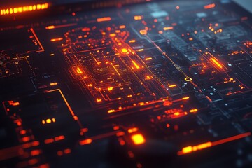 Fototapeta premium Futuristic Digital Circuit Board with Glowing Lines and Patterns