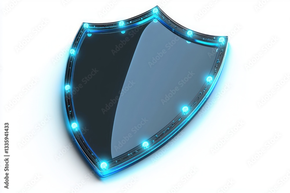Poster Illuminated tech shield protection cybersecurity on pristine white backdrop security assurance digital defense safety