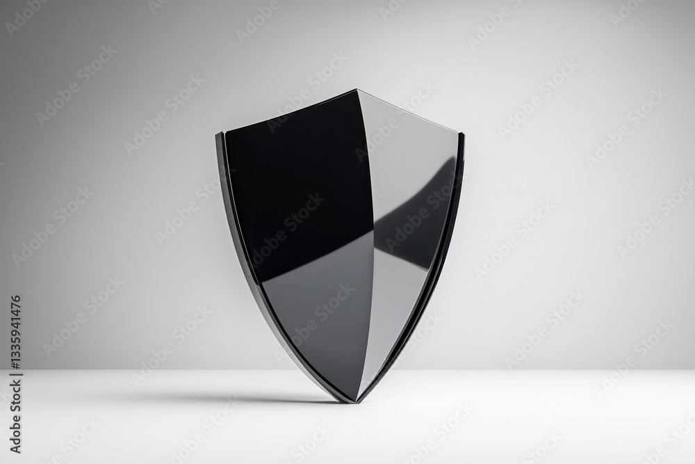 Poster elegant shield emblem on a plain neutral backdrop symbolizes defense security protection in monochro