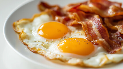 close up view bacon and eggs