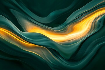 Abstract Fluid Art with Gold and Green Hues