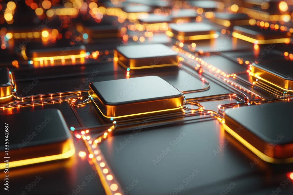 Poster Futuristic abstract circuit board with glow and connection network for technology and innovation