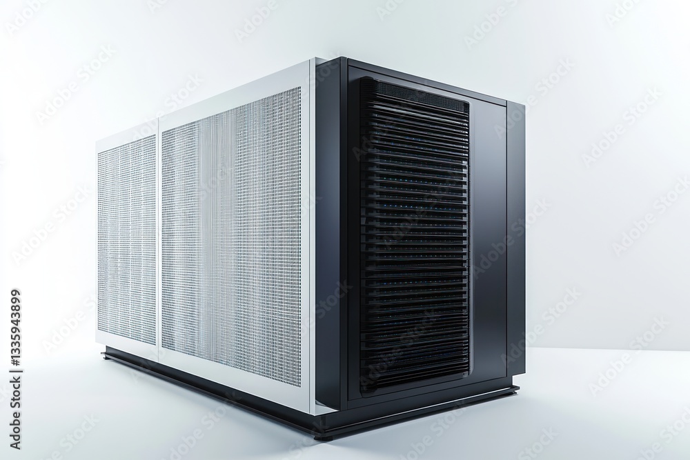 Poster modern server room equipment close up minimalist design with white background data center facility