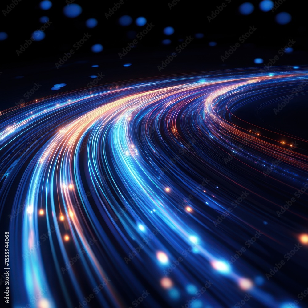 Poster abstract light trails in dark space vivid data flow creative backdrop digital network conceptual des
