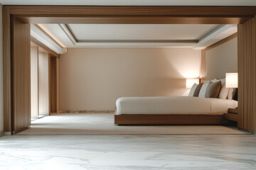 Modern minimalist bedroom design with natural light in luxury apartment