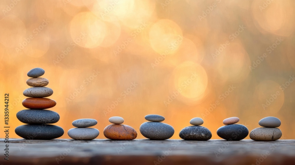 Poster a collection of rocks in various sizes and colors, arranged in a balanced and visually appealing man