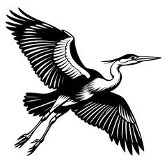Flying Heron Bird Vector - Elegant Wildlife Silhouette