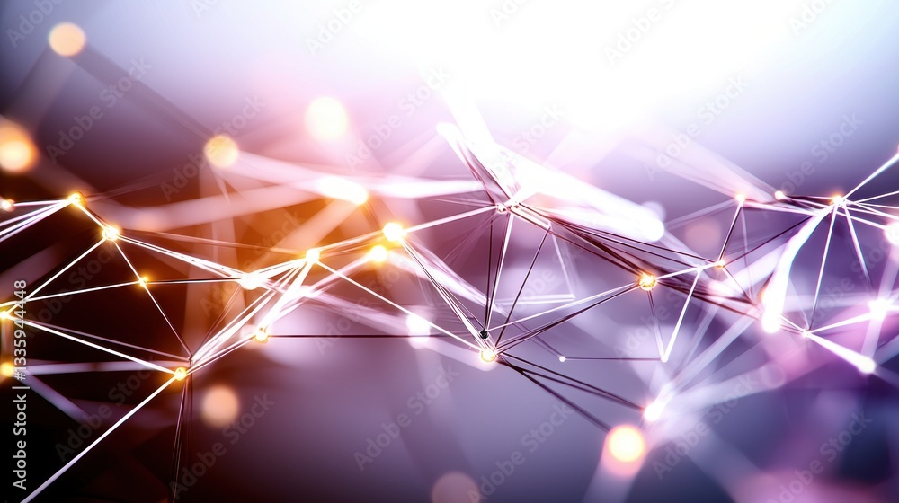 Fototapete Abstract network with connected dots and lines symbolizing data connection in dark violet background