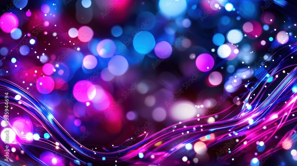Poster Dynamic interplay of luminous bokeh in vivid hues creates a captivating abstract background design for modern presentations
