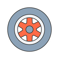 Obraz premium Tire Flat design style, gray tire with red inner details, symbolizing RC car wheels, useful for repair, customization, and automotive-themed illustrations.