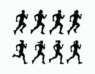 Group Running Silhouette Vector Template