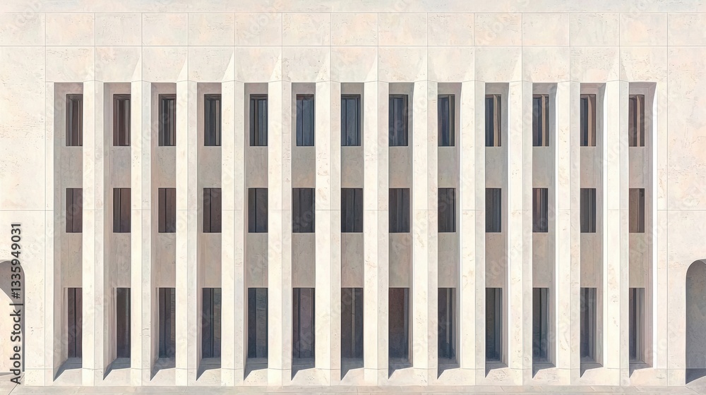 Poster a white building with a row of windows.