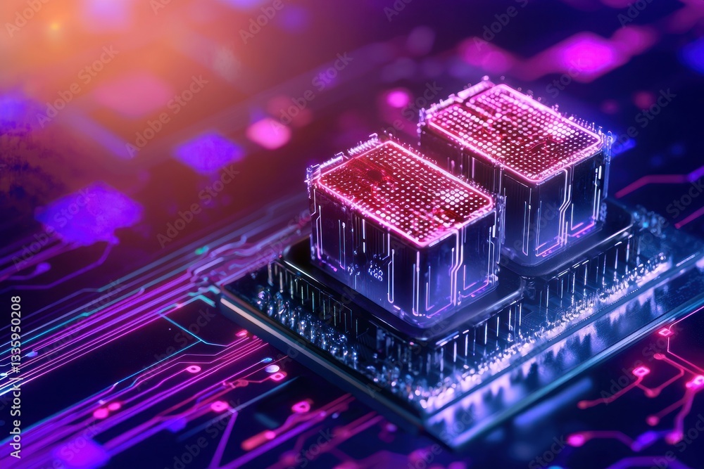 Aufkleber advanced electronic components intricate microchip arrangement on illuminated circuit board technolo
