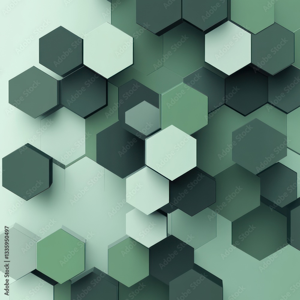 Poster abstract geometric design in serene green tones modern hexagonal mosaic pattern stylish background