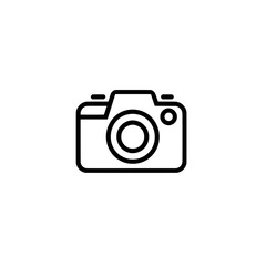 Clean and modern black and white vector illustration of a compact camera, symbolizing photography, travel, and capturing memories.