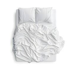 Obraz premium Top view of an unmade bed with white sheets and pillows Clean bedding design
