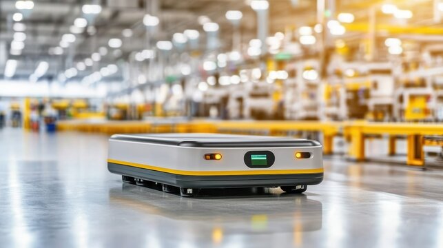 Autonomous mobile robot navigating industrial space factory automated logistics in modern tech