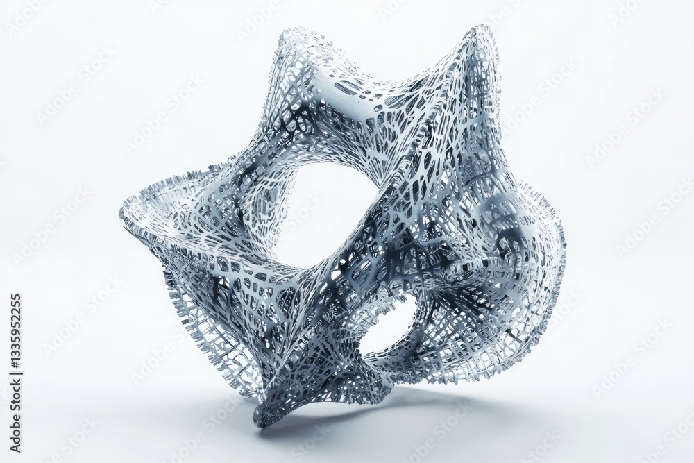 Poster intricate wireframe sculpture on bright white backdrop abstract three dimensional design organic sha