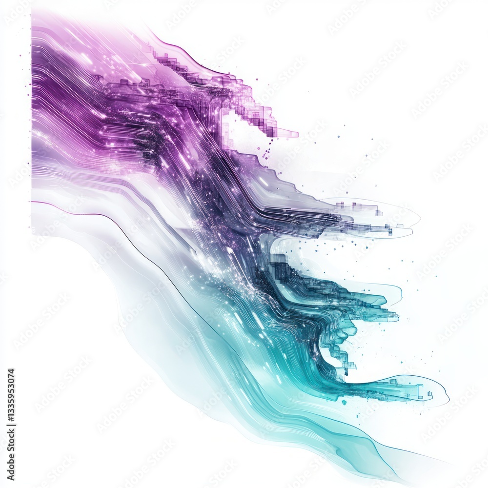Poster artistic abstract rendering with vibrant colors and shimmering lights against the white background d