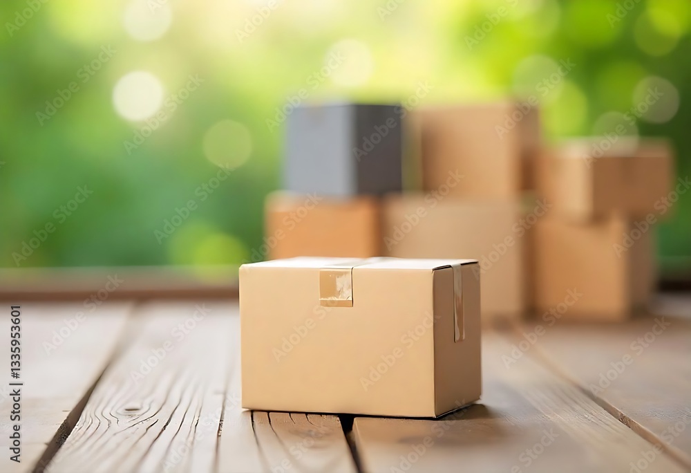 Aufkleber generative ai image featuring stacked cardboard boxes on a wooden table