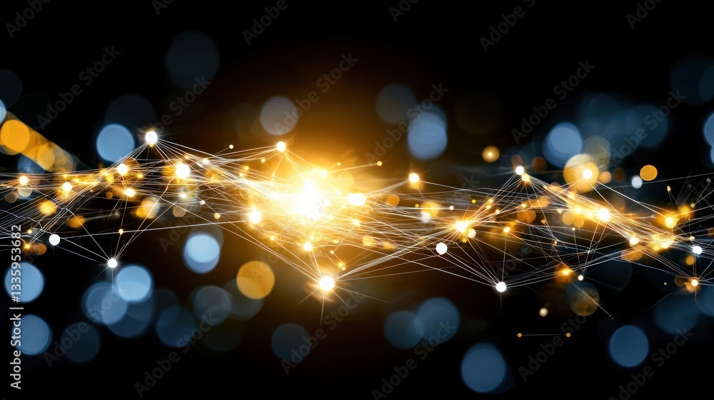 Poster brilliant digital network with glowing nodes on dark futuristic background enhancing internet connec