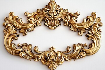 Elegant decorative golden ornament frame on a pristine white background.