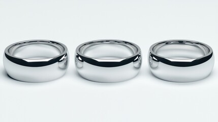 Three shiny silver rings with black band.