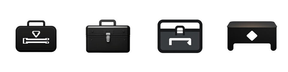 Four black briefcase icons isolated on white or transparent