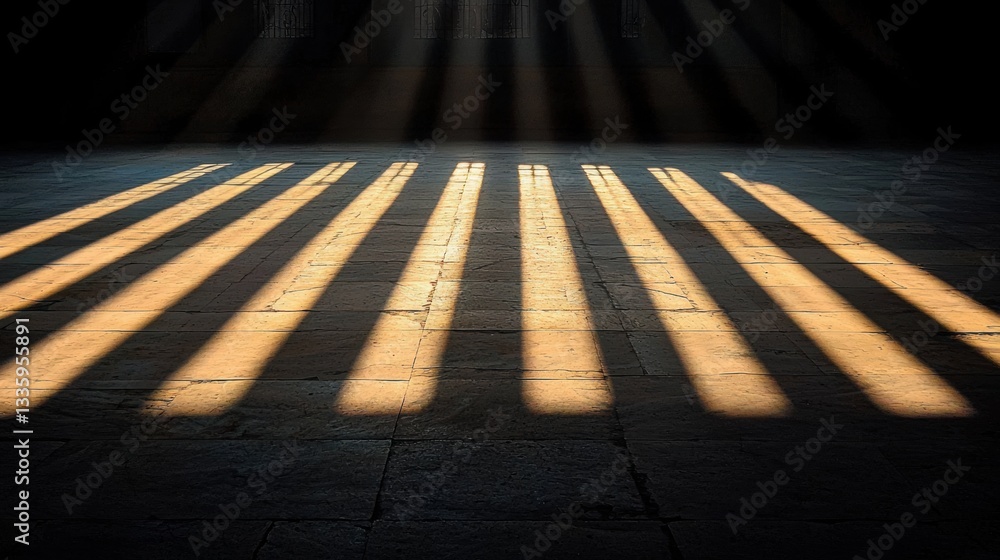 Poster sunlight streams through a window, casting long shadows on the floor.