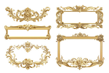 Obraz premium Ornate Gold Frames and Decorative Elements Baroque Style Design, isolated on transparent background