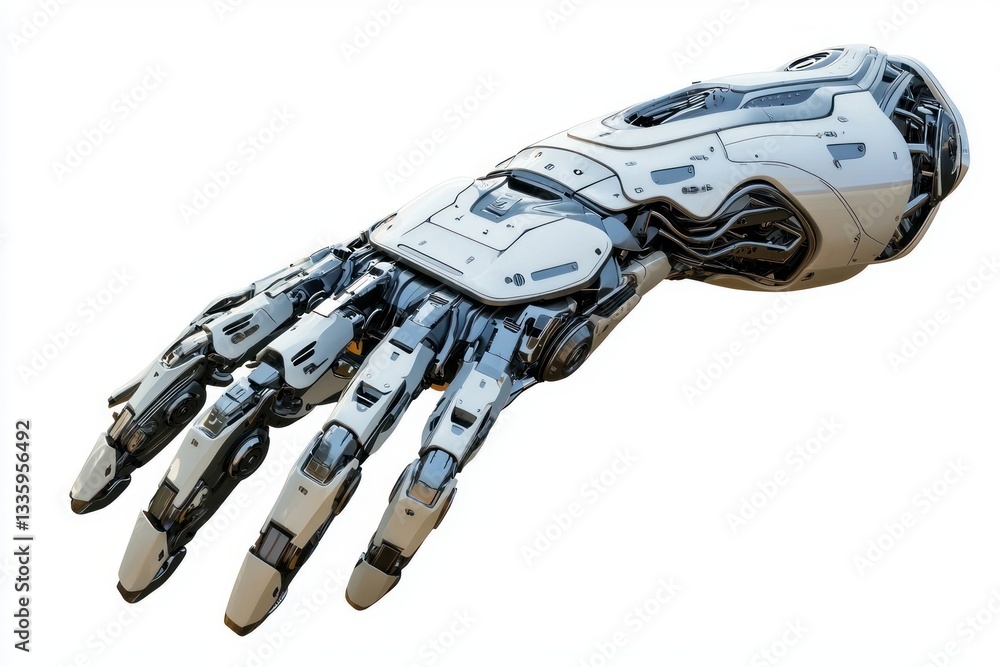 Poster advanced robotic hand structure representing progress in automation and futuristic cybernetics era t