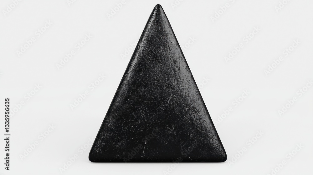 Poster a black, three-dimensional triangular prism with a textured surface.