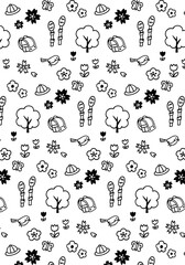 かわいい手書き春のイメージのモノクロ背景パターン