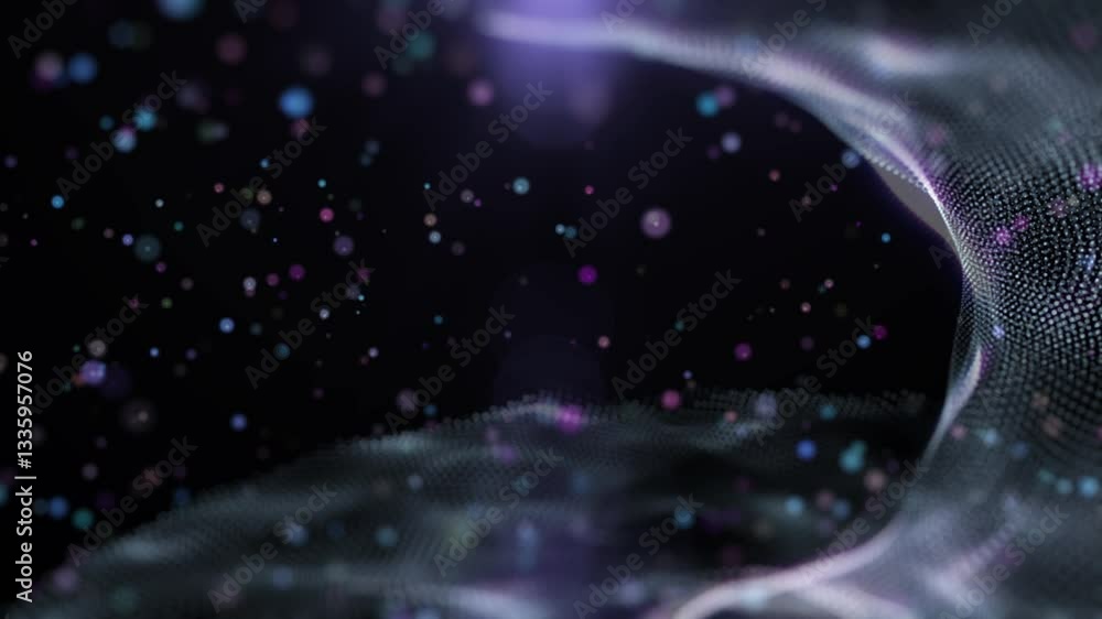 Fototapete Abstract technology digital dynamic wave particle structure flowing 4K loop motion background