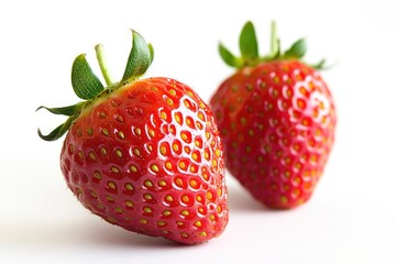 Two fresh, vibrant red strawberries