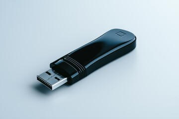 Elegant Black USB Drive on Clean Background  High Quality Modern Storage Solution Computer Accessory