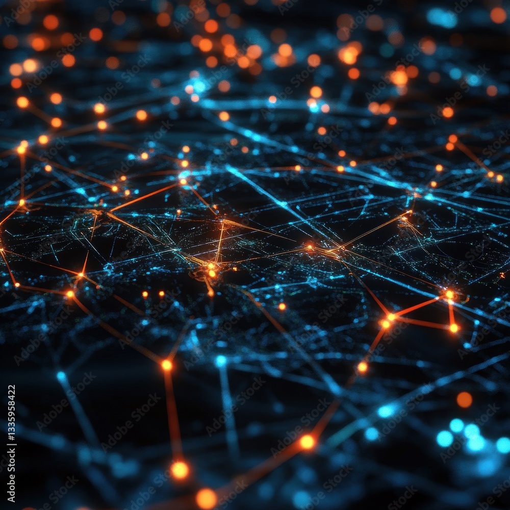 Aufkleber deep learning neural network with glowing connections on a dark background abstract illustration