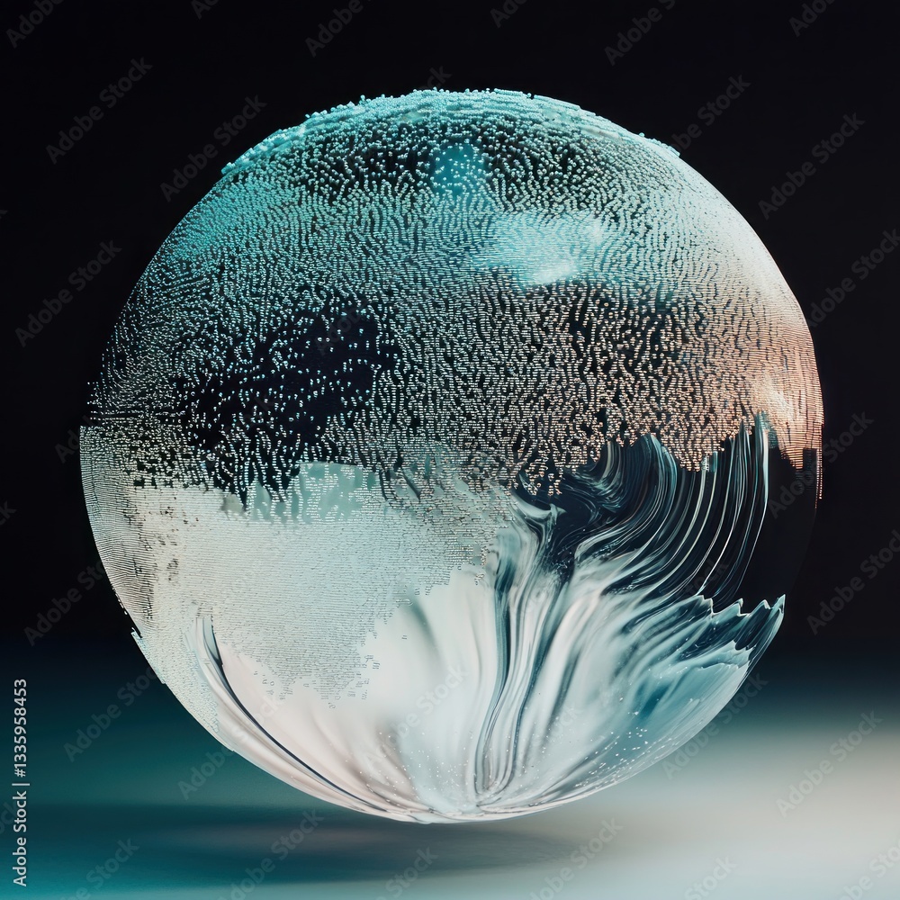Poster abstract sphere composition depicting digital and physical elements with gradient lighting backgroun