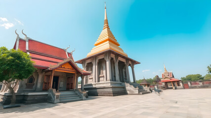Naklejka premium Panorama of thai temple in Bangkok, Thailand.
